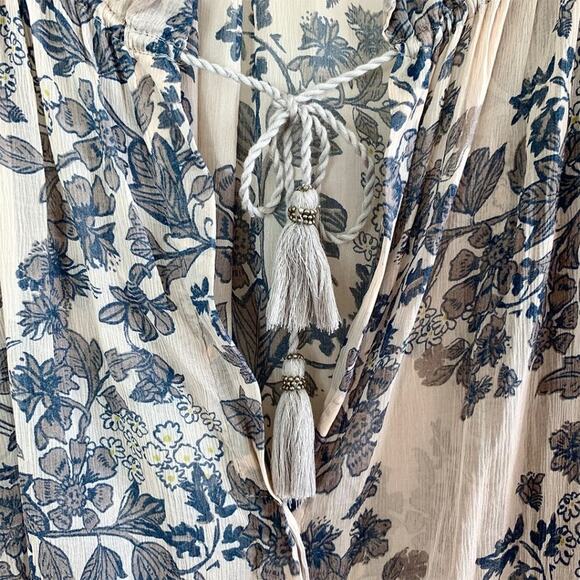 FREE PEOPLE Tassel Top Neutral Cream Floral Blouse Top Shirt – Small - Picture 10 of 13